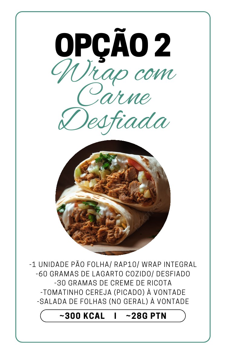 Página do guia com wrap de carne desfiada